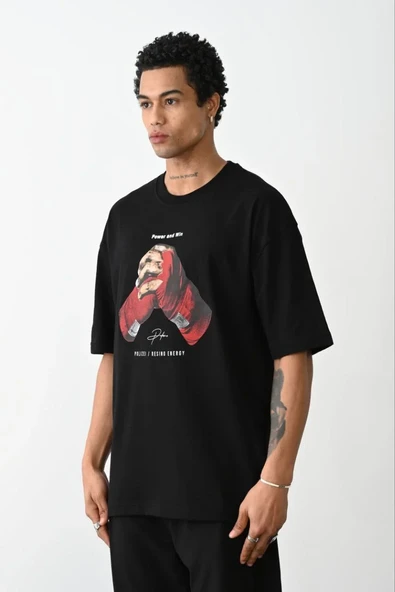 Unisex Baskılı Oversize T-shirt - Siyah ürün görseli 1