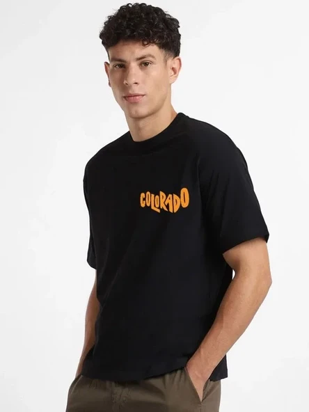 Erkek Baskılı Oversize T-shirt - Siyah - Resim 2