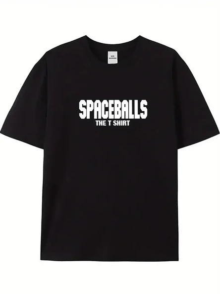 20/1 Penye Compack Spaceballs Erkek Baskılı Oversize Bisiklet Yaka Kısa Kol Yazlık T-shirt - Siyah ürün görseli 1