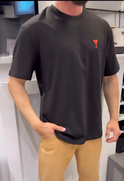 Unisex Bisiklet Yaka Baskılı Oversize T-shirt - Siyah ürün görseli 1