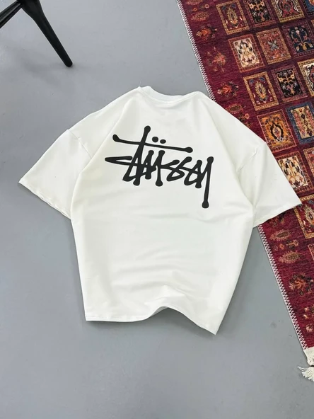 Erkek Baskılı Oversize T-shirt - Beyaz - Resim 2