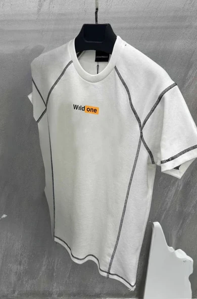 Unisex Dikişli Baskılı Oversize T-shirt - Beyaz ürün görseli 1
