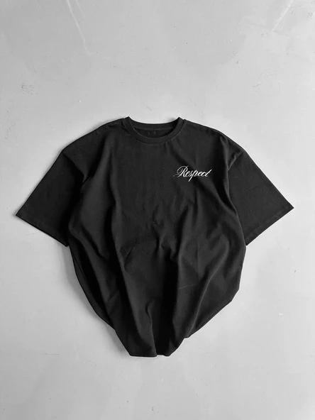 20/1 Penye Compack Baskılı Oversize Bisiklet Yaka Kısa Kol Yazlık T-shirt - Siyah ürün görseli 1