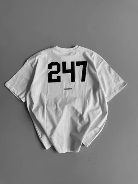 20/1 Penye Compack Baskılı Oversize Bisiklet Yaka Kısa Kol Yazlık T-shirt - Beyaz ürün görseli 1