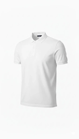Erkek Pike Kumaş Düğmeli Yaka Regular Fit Günlük Kısa Kol Tişört T-shirt - Beyaz ürün görseli 1