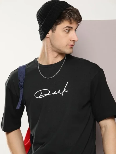 Erkek Baskılı Oversize T-shirt - Siyah - Resim 2
