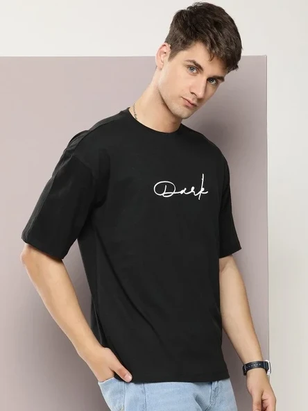 Erkek Baskılı Oversize T-shirt - Siyah - Resim 4
