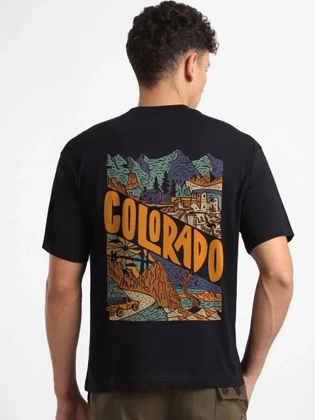 Erkek Baskılı Oversize T-shirt - Siyah - Resim 5