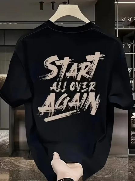 20/1 Penye Compack Start All Over Baskılı Oversize Bisiklet Yaka Kısa Kol T-shirt - Siyah ürün görseli 1
