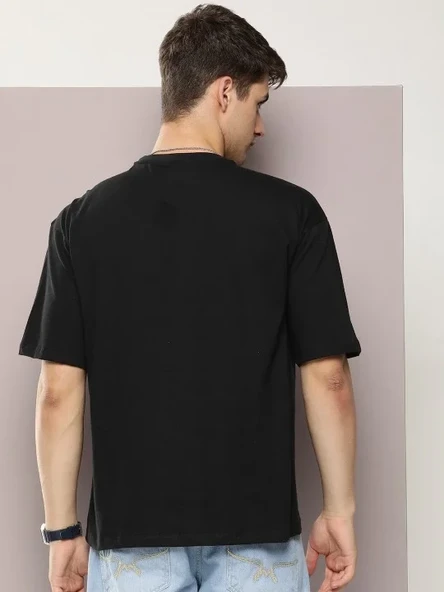 Erkek Baskılı Oversize T-shirt - Siyah - Resim 3