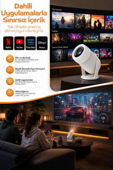 Taşınabilir 4K Android Projektör Wifi Bluetooth Destekli Akıllı Sinema Projeksiyon Cihazı Ekran Yansıtma ürün görseli 1