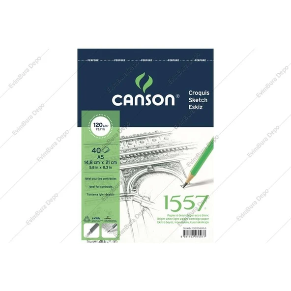 Canson 1557 Resim ve Çizim Bloğu 120 gr A5 40 Sayfa ürün görseli 1