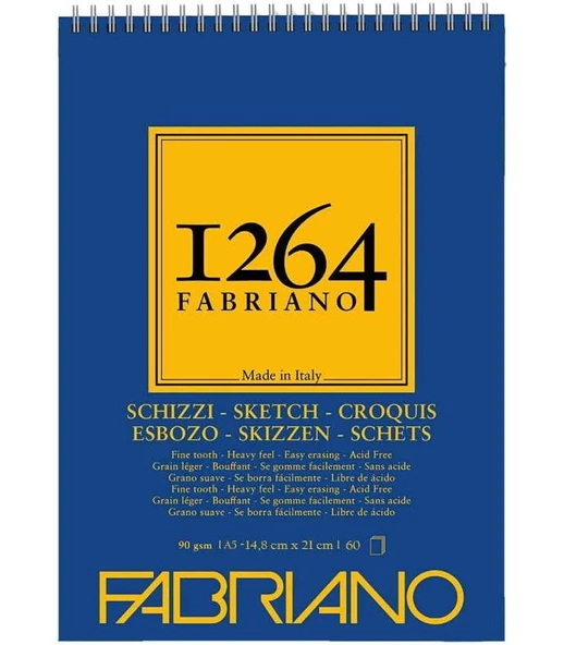 Fabriano 1264 Sketch Paper Eskiz Defteri 90 gr. 60 yp. ü. spiralli A5 ürün görseli 1