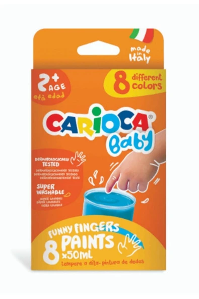 CARİOCA BEBEK PARMAK BOYASI 8 RENK 8X50 ML SÜPER YIKANABİLİR 2+ YAŞ ürün görseli 1