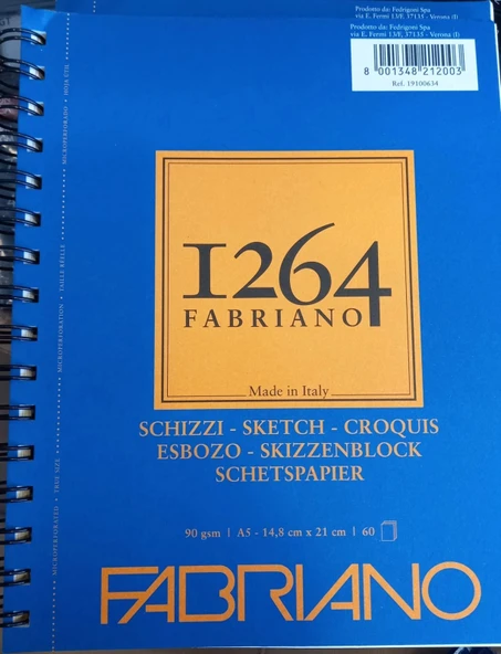Fabriano 1264 Sketch Paper Eskiz Defteri 90 gr. 60 yp. ü. spiralli A5 ürün görseli 1