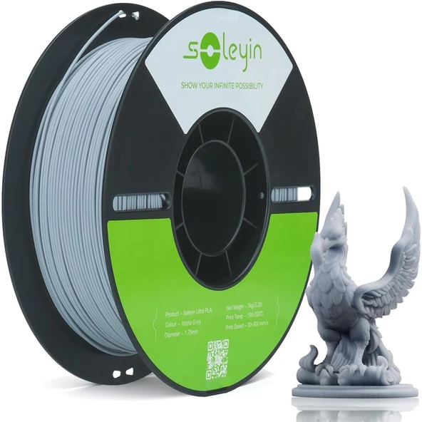Creality Soleyin Ultra Pla Mat gri Filament 1.75mm 1kg ürün görseli 1