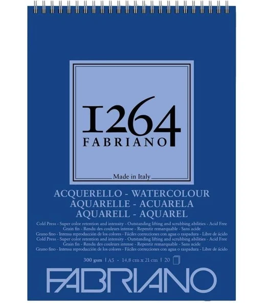 Fabriano 1264 w c suluboya defteri 300 gr A5 20 yp spiralli ürün görseli 1