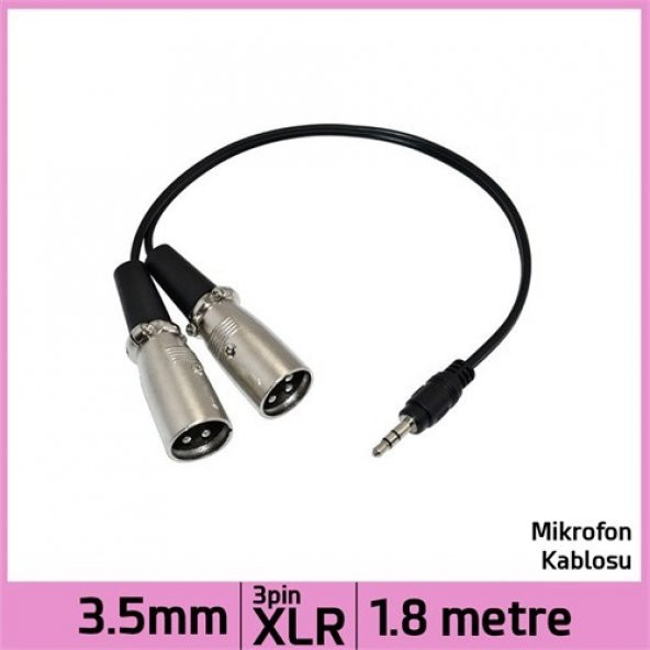 3.5 mm Stereo Jack Plug Stereo Dual 3 Pin Xlr Male Ses Kablosu - Siyah - 1.8 M ürün görseli 1
