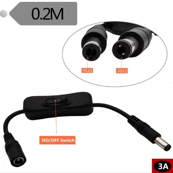 Anahtarlı Dc Uzatma Kablo 20 cm - Resim 2