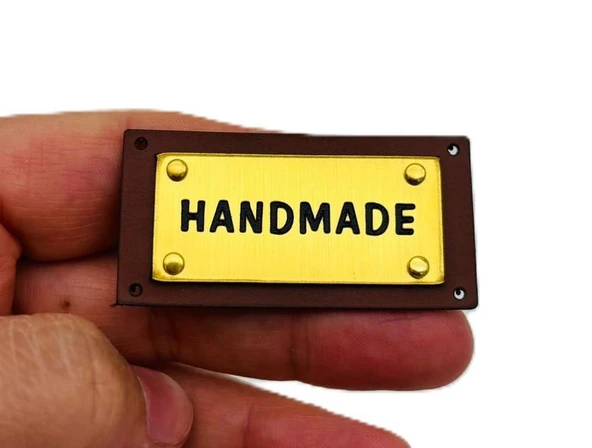 Çanta Aksesuar 5x2.5 Cm Derili Metal Handmade Etiket ürün görseli 1