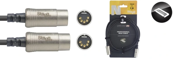 STAGG MIDI KABLO N series MIDI cable, DIN/DIN (m/m), 3 m (10') ürün görseli 1