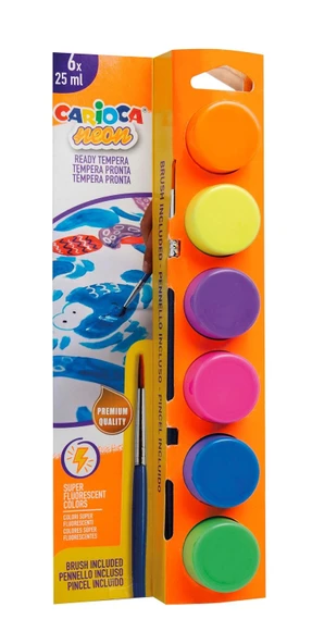 CARİOCA FOSFORLU TEMPERA SULUBOYA SÜPER YIKANABİLİR FIRÇALI 6*25 ML 6 RENK KARIŞIK ürün görseli 1