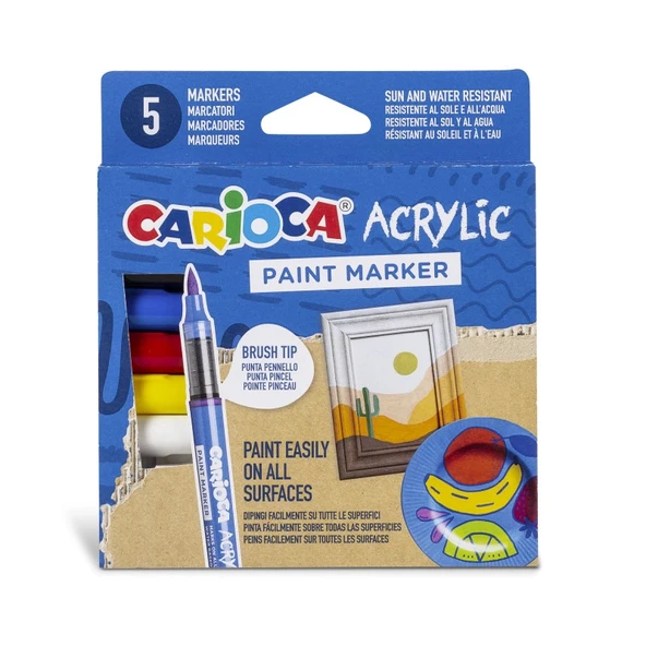 CARIOCA AKRİLİK PAİNT MARKER SU BAZLI FIRÇA UÇLU 5'Lİ ürün görseli 1