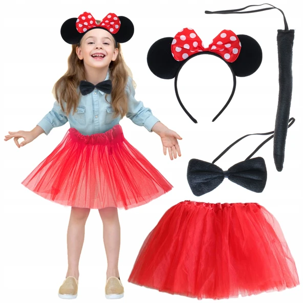 Minnie Mouse Kostüm Seti Etek Taç Kuyruk Papyon Gösteri Seti ürün görseli 1