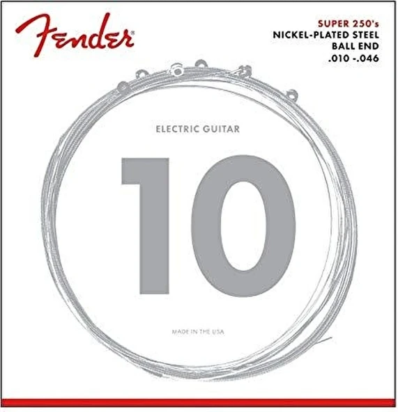 Fender Super 250's Guitar Strings Nickel Plated Steel Ball End 250R Gauges .010-.046 String Sets - Elektro Gitar Teli ürün görseli 1