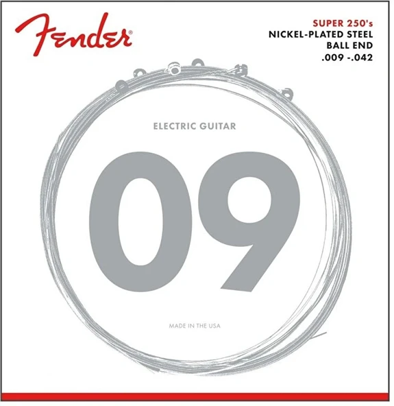 Fender Super 250's Guitar Strings Nickel Plated Steel Ball End 250L Gauges .009-.042 String Sets - Elektro Gitar Teli ürün görseli 1