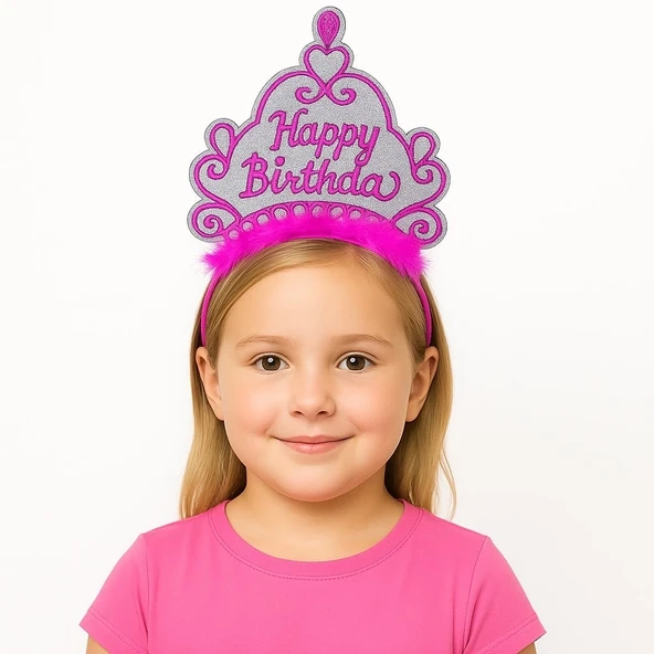 Pembe Happy Birthday Prenses Tacı – Doğum Günü Taç Aksesuarı ürün görseli 1