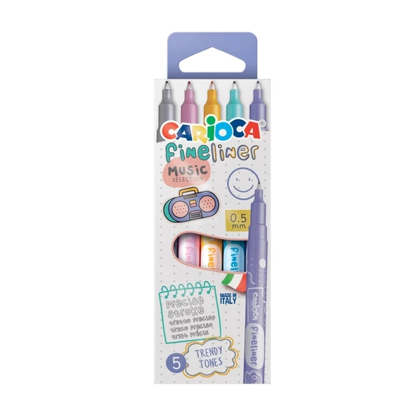 CARİOCA FINELINER İNCE UÇLU KEÇELİ KALEM MUSIC 5'Lİ ürün görseli 1
