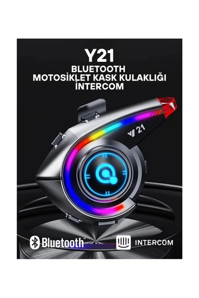Y21 Rgb Işık Efektli Intercom Bluetooth Motosiklet Kask Kulaklığı Intercom Kulaklık ürün görseli 1