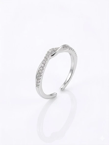 Ayarlanabilir Rodyum Zirkon Taşlı Pirinç Bijuteri Yüzük - Yz0257-1 ürün görseli 1