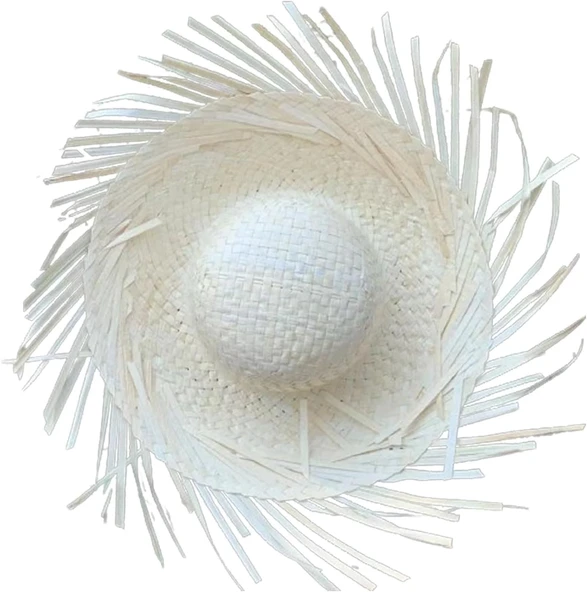 Tropikal Parti Beyaz Hasır Hawaii Şapkası 13X36 Cm ürün görseli 1