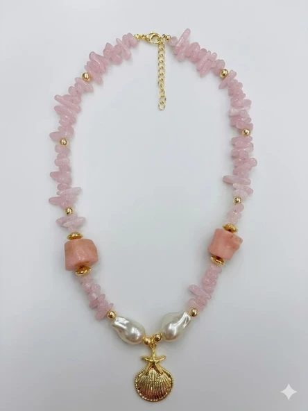 Toz Pembe Pirinç Kolyeler 40+5 Cm - Kl0295 ürün görseli 1