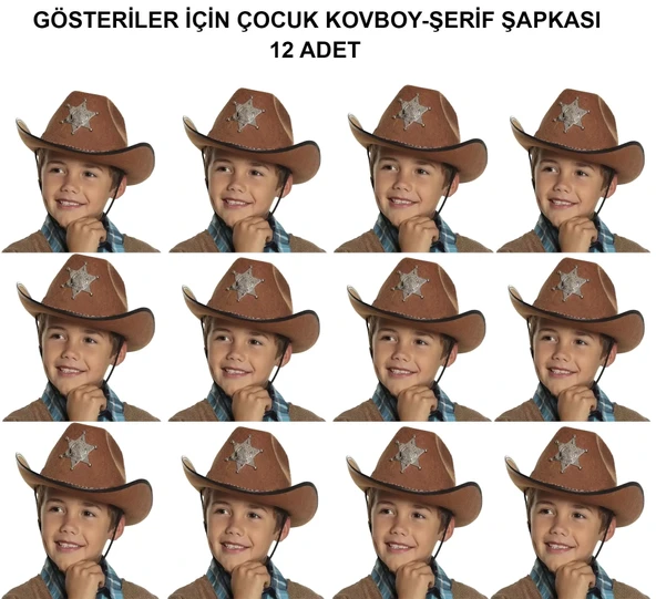 Kovboy Şerif Şapkası Kahve 12 Adet - Kostüm, Parti Ve Gösteri Şapkası ürün görseli 1