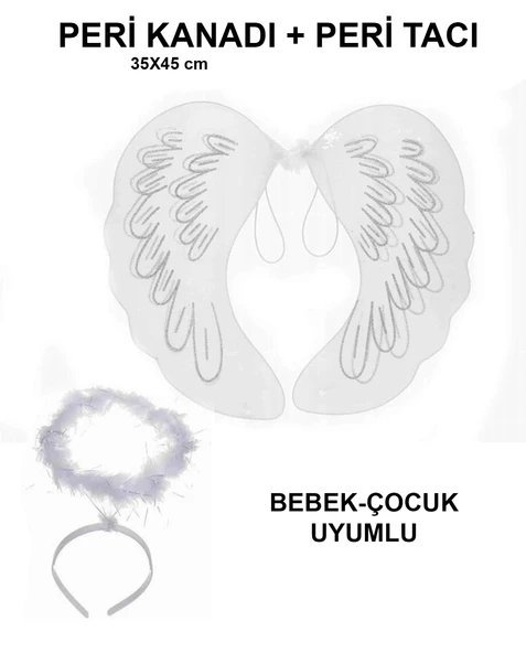 Beyaz Dantel Tüllü Peri Kanadı Peri Tacı Seti 45X40 Cm ürün görseli 1