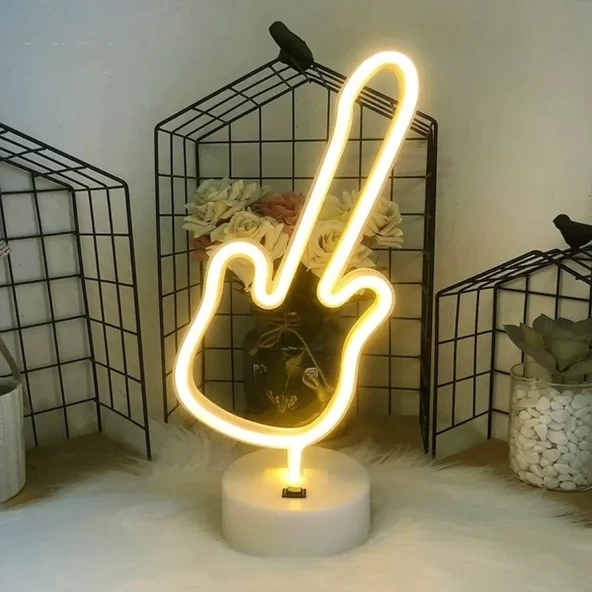 Neon Gitar Masa Lambası Pil+Usb ürün görseli 1
