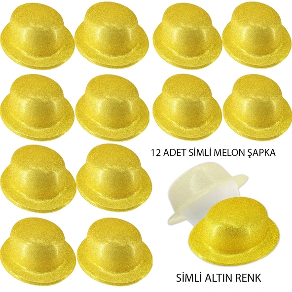Altın Renk Simli Melon Yuvarlak Parti Şapkası 12 Adet ürün görseli 1