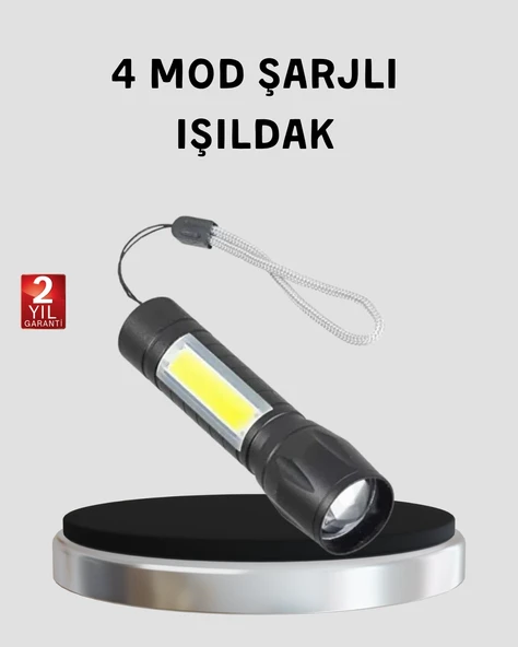 Dayanıklı 4 Mod Şarjlı Işıldak | Suya Darbeye Dayanıklı | 100.000 Saat Led Ömrü ürün görseli 1