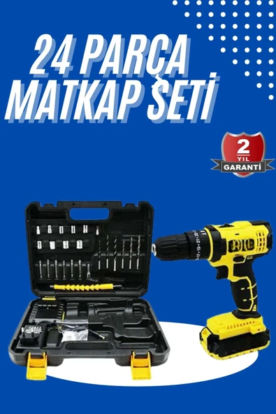 Metal Şanzıman Çift Akülü Bakır Sargı 24 Parça Led Aydınlatmalı Matkap Seti ürün görseli 1