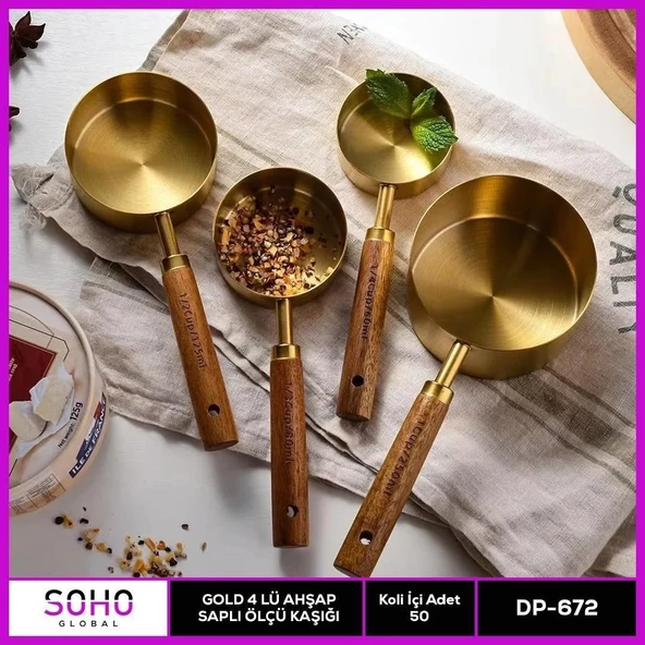 Gold 4'Lü Ahap Saplı Ölçü Kaşığı - Resim 2