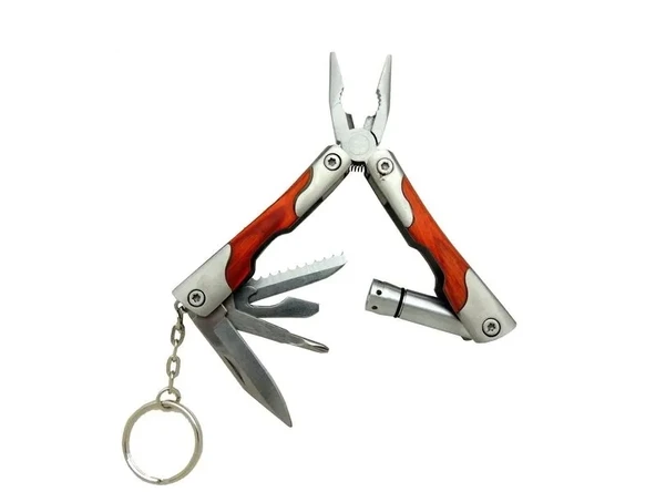 P 1172 Ahşap Mini Çok Amaçlı Pense / Çakı 7Cm - Ahşap Metal Sap (Multitool) ürün görseli 1