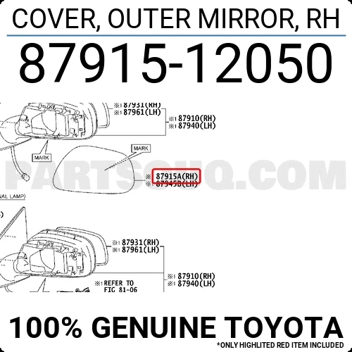 Toyota Corolla Ayna Kapağı  2008 2013 Astarlı Sinyalli Tip Sağ (Oem No:8791502911) ürün görseli 1