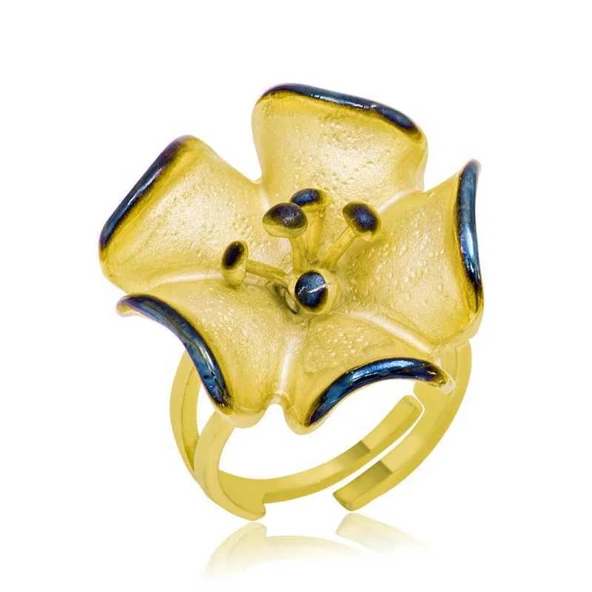 Gümüş Gold Sarı Çiçek Bayan Yüzük ürün görseli 1