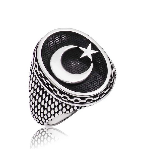 Gümüş Ay Yıldız Erkek Yüzük ürün görseli 1