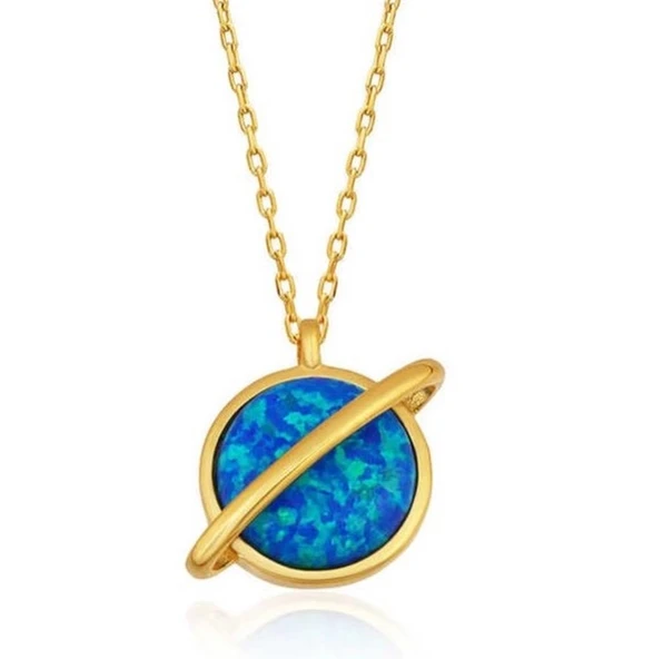 Gümüş Gold Opal Taşlı Gezegen Bayan Kolye ürün görseli 1