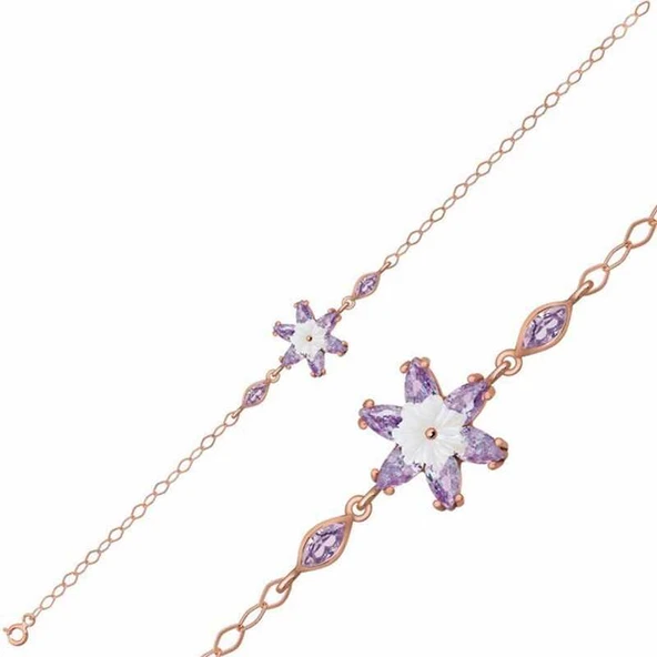 Gümüş Lila Lotus Çiçeği Bileklik ürün görseli 1