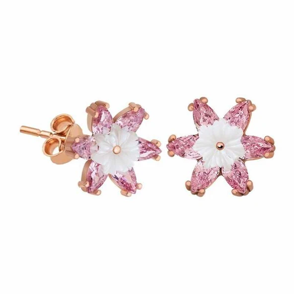 Gümüş Pembe Lotus Çiçeği Küpe ürün görseli 1